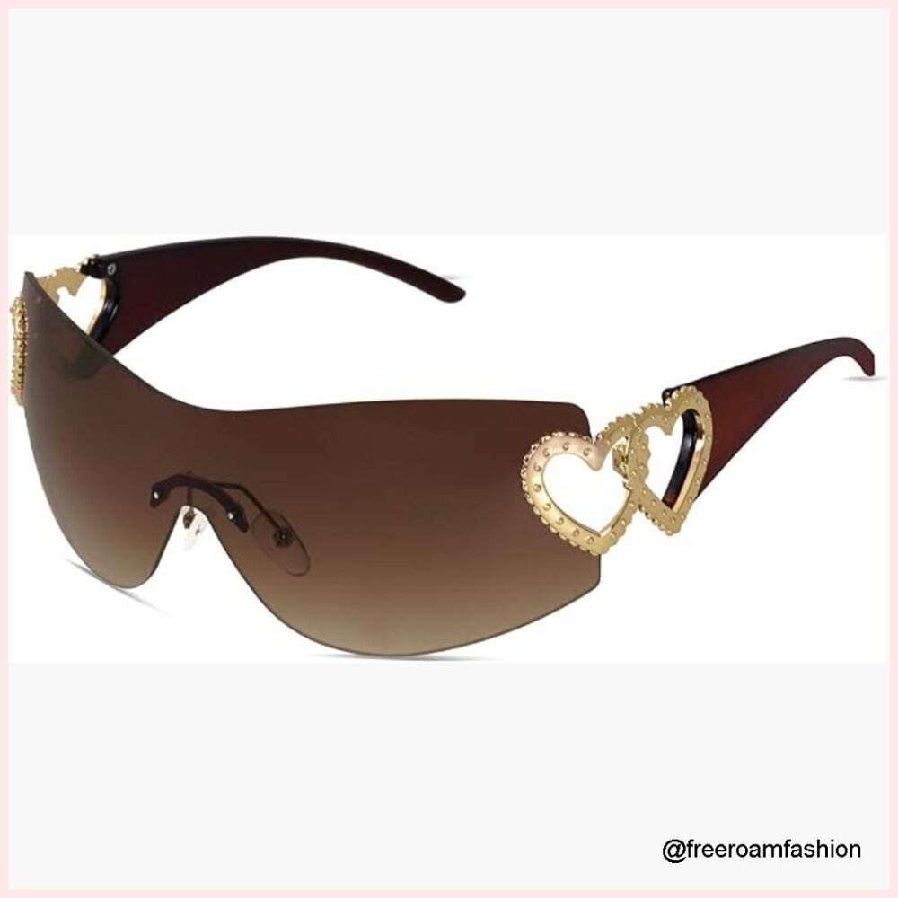 Y2K Wrap Around Rimless Sunglasses Shield Frameless Unisex Fashion